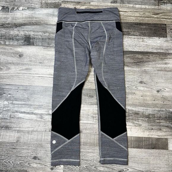 Lululemon Pace Rival Cropped Leggings Gray Size 4 Zipper Pocket - Picture 2 of 4